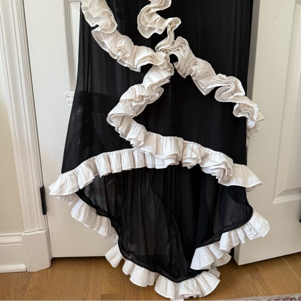 NBD Wisteria Black Maxi Dress with White Ruffle Trim - Picture 4 of 8